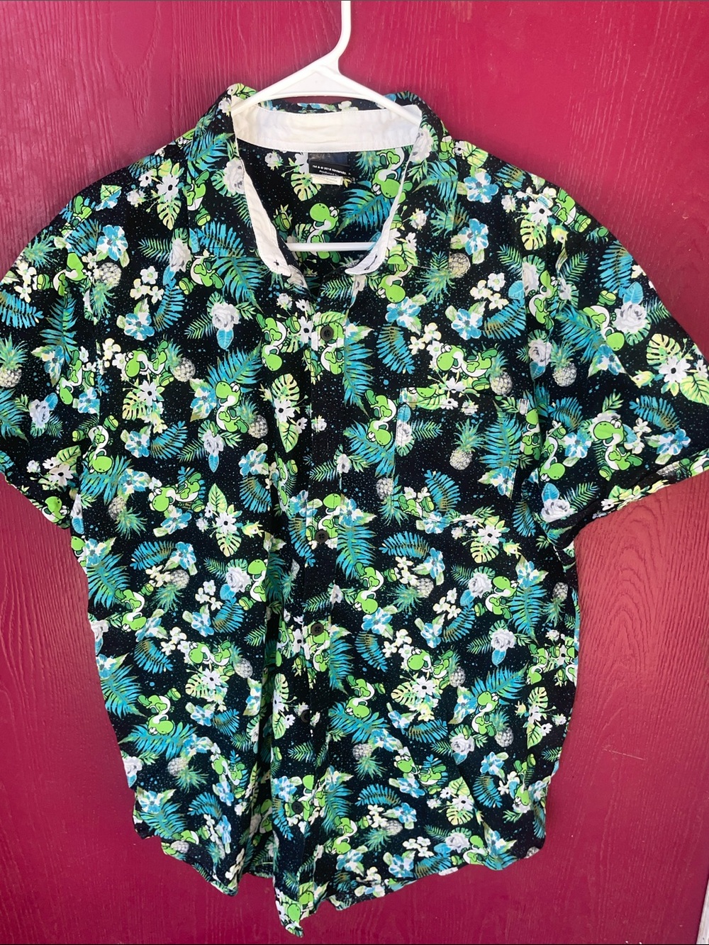 Super Mario YOSHI Hawaiian button down shirt Tropical Print Short Sleeve Shirt